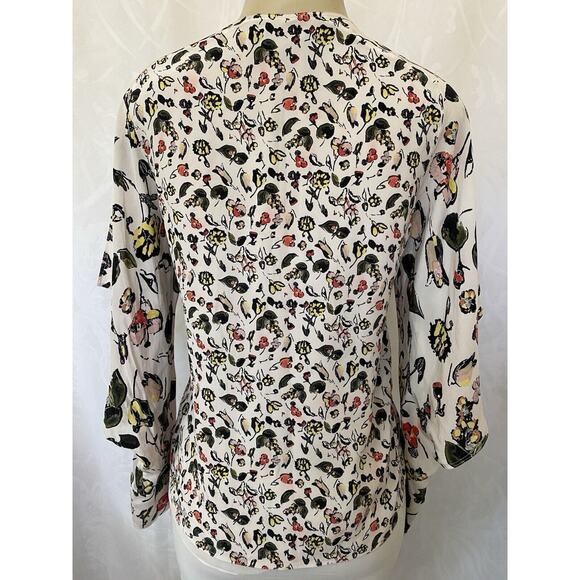 Grey Jason Wu Painterly Top Floral Print Open Sleeve Blouse Silk Lined 2… - Picture 7 of 10